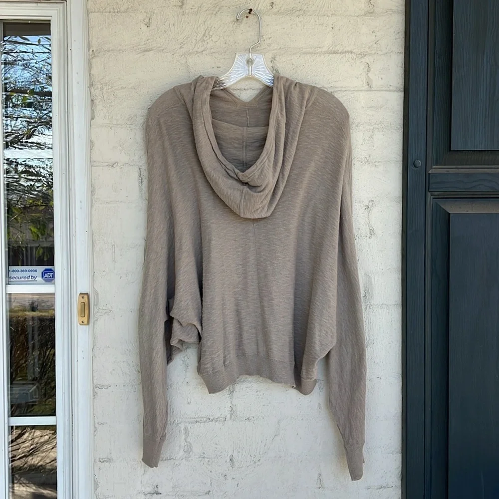 Vince Taupe Slub Knit Cotton Slouchy Hooded Sweater Size Small - Picture 5 of 8